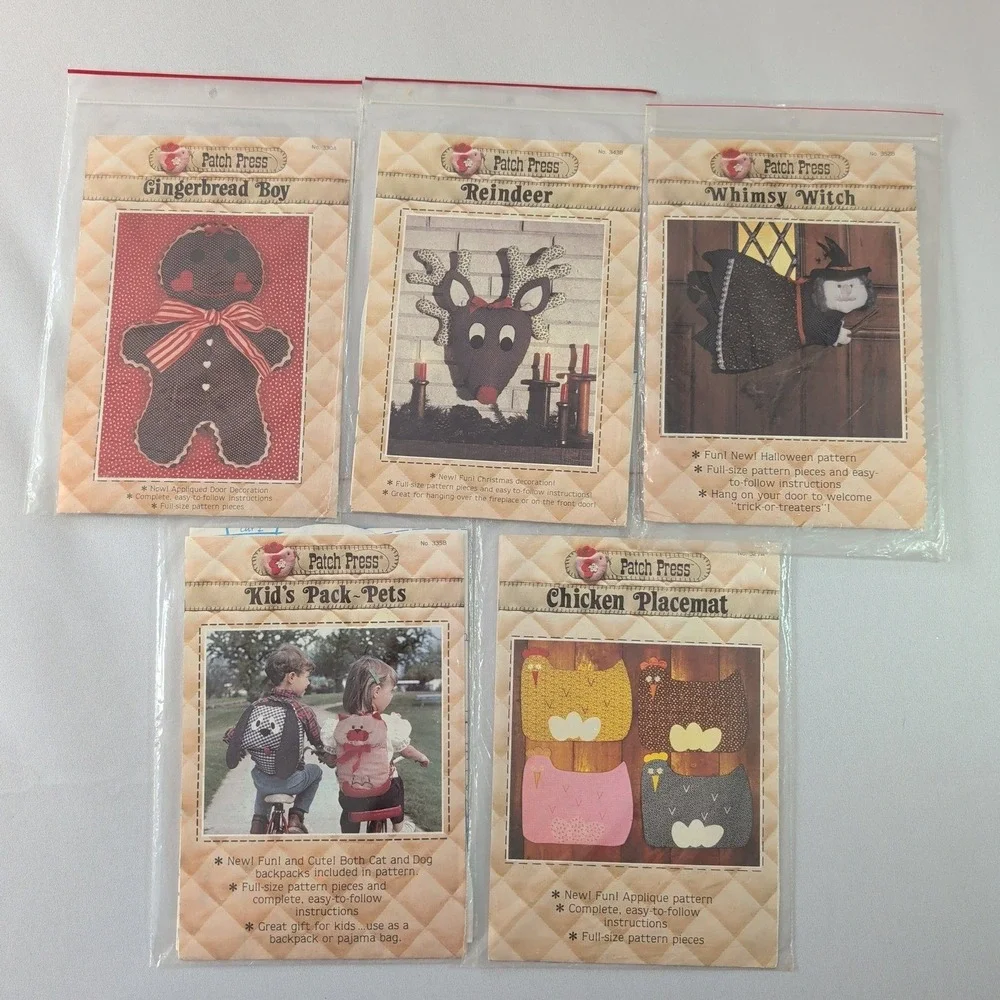 Lot 9 Patch Press Applique Sewing Pattern 7 Cut Holiday Decor Gingerbread Witch